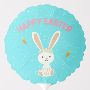 Happy Easter white bunny on blue Balloon