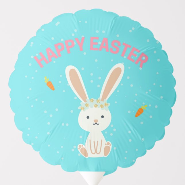 Happy Easter white bunny on blue Balloon (Front)