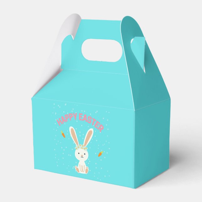 Happy Easter white bunny on blue Favor Boxes (Front Side)