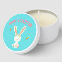 Happy Easter white bunny on blue
