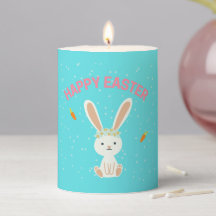 Happy Easter white bunny on blue