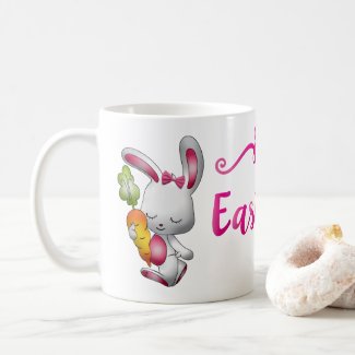 Happy Easter White Bunny Pink Script Personalized