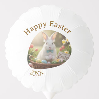 Happy Easter white bunny year photo family name Balloon