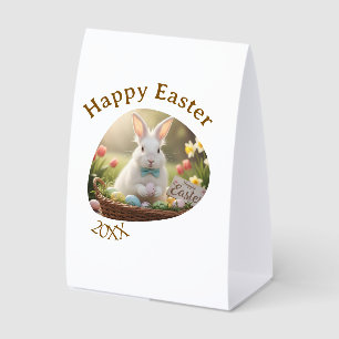 Happy Easter white bunny year photo family name Paper Table Tent