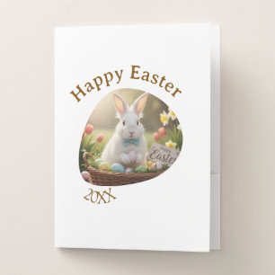 Happy Easter white bunny year photo family name Pocket Folder