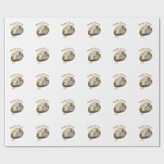 Happy Easter white bunny year photo family name Wrapping Paper