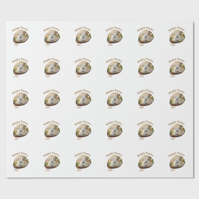Happy Easter white bunny year photo family name  Wrapping Paper (Flat)