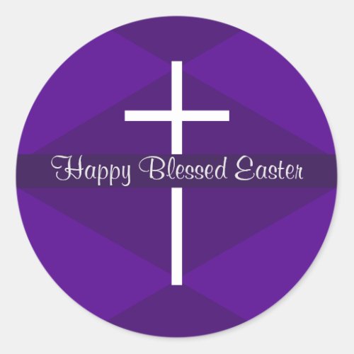 Happy Easter White Cross Purple Christian Classic Round Sticker