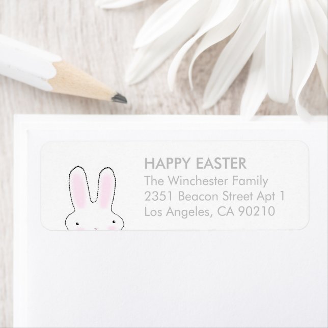 Happy Easter white gray cute bunny address  Label (Insitu)