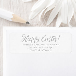 Happy Easter white grey calligraphy address Label