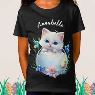Happy Easter White Kitten with Flowers  T-Shirt