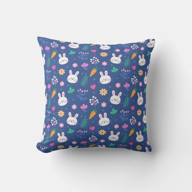 Happy Easter White Love Rabbit Throw Pillow (Front)