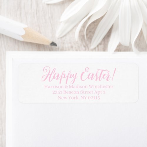 Happy Easter white pink calligraphy address Label