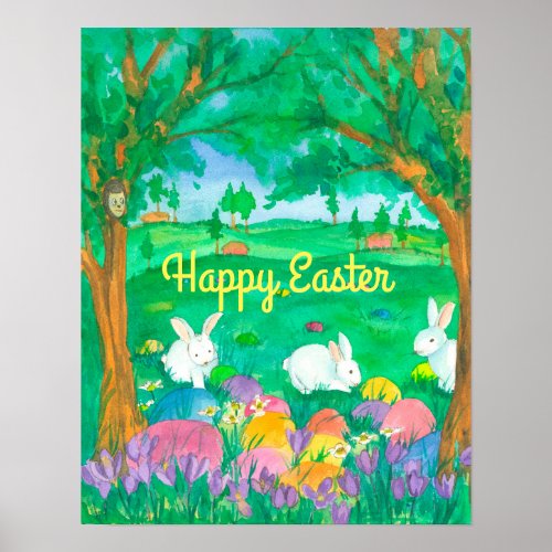 Happy Easter White Rabbits Poster