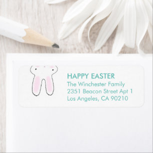Happy Easter white teal cute funny bunny address Label