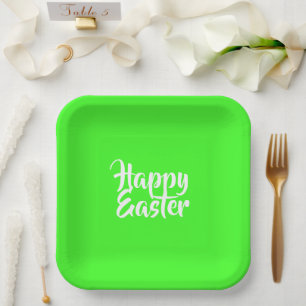 Happy Easter white text on green Paper Plates