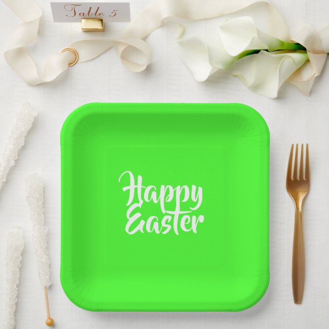 Happy Easter white text on green Paper Plates (Wedding)