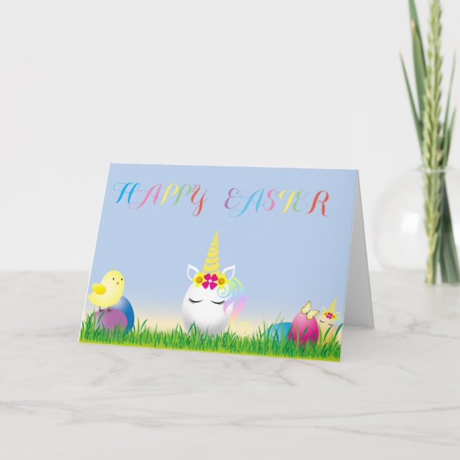 Happy Easter White Unicorn Egg Card (Front)