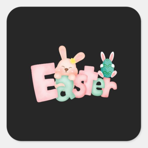 Happy Easter Wishes _ Funny Bunny Kisses    Square Sticker