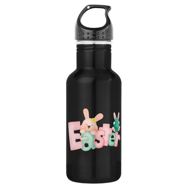 Happy Easter Wishes - Funny Bunny Kisses     Stainless Steel Water Bottle (Front)