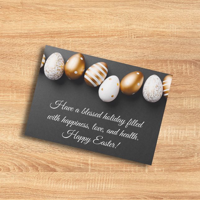 happy easter wishes,gold white eggs  chic note card (Creator Uploaded)