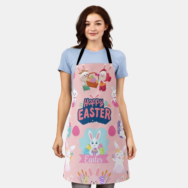 Happy Easter Wishes - Pattern Funny Bunny Easter   Apron (Worn)