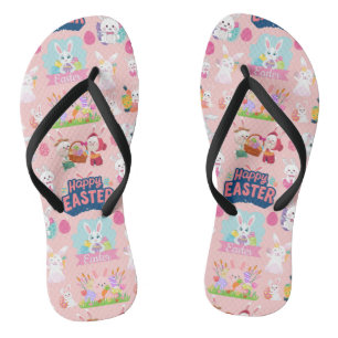 Happy Easter Wishes - Pattern Funny Bunny Easter Flip Flops