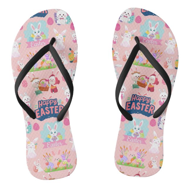 Happy Easter Wishes - Pattern Funny Bunny Easter   Flip Flops (Footbed)