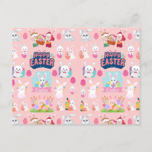 Happy Easter Wishes - Pattern Funny Bunny Easter Holiday Postcard
