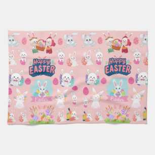 Happy Easter Wishes - Pattern Funny Bunny Easter   Kitchen Towel