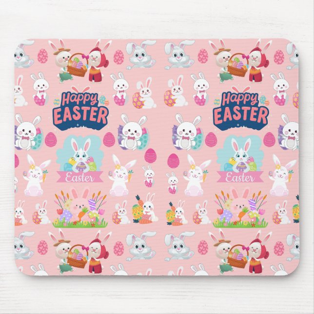 Happy Easter Wishes - Pattern Funny Bunny Easter Mouse Pad (Front)