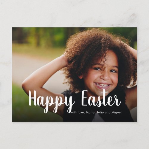 Happy Easter Wishes Photo Modern Caligraphy Family Holiday Postcard