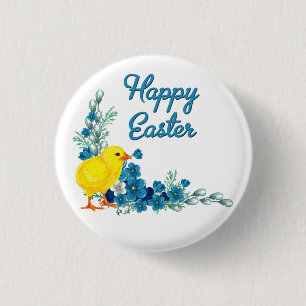Happy Easter With a Baby Chick Button
