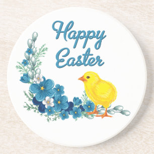 Happy Easter With a Baby Chick Drink Coaster