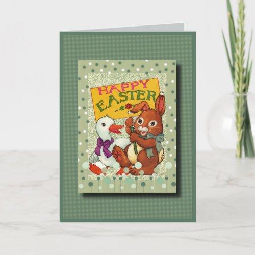 Happy Easter with Baby Bunny and Duck Holiday Card