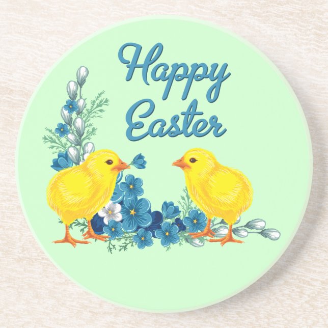 Happy Easter With Baby Chicks Drink Coaster (Front)