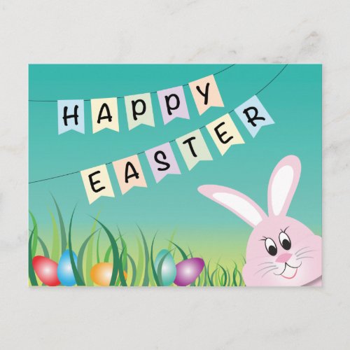 Happy Easter with Bunny  Eggs Holiday Postcard