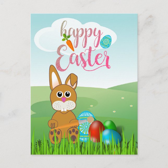 Happy Easter with Bunny Rabbit Kids Postcard (Front)