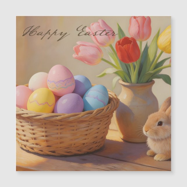 Happy Easter with Colorful Eggs and Tulips (Front)