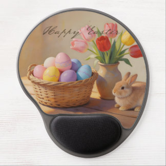 Happy Easter with Colorful Eggs and Tulips Gel Mouse Pad