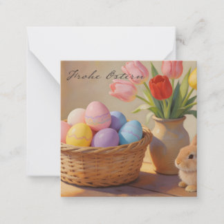Happy Easter with Colorful Eggs and Tulips Note Card
