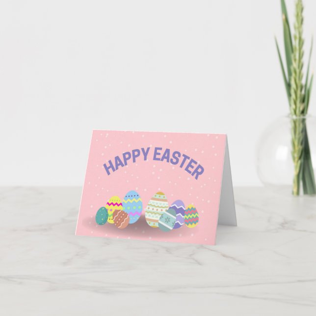 Happy Easter with colorful eggs pink Card (Front)