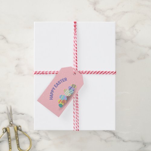 Happy Easter with colorful eggs pink Gift Tags