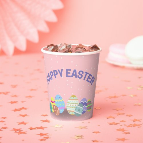 Happy Easter with colorful eggs pink Paper Cups