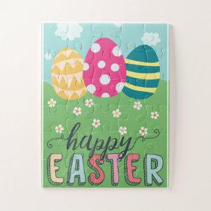 Happy Easter with colorful eggs puzzle for kids