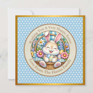 Happy Easter With Cute Bunny, Eggs, and Floral Invitation