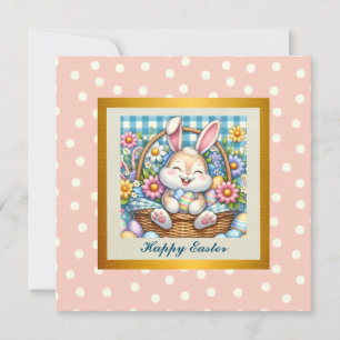 Happy Easter With Cute Bunny, Eggs, and Floral Invitation