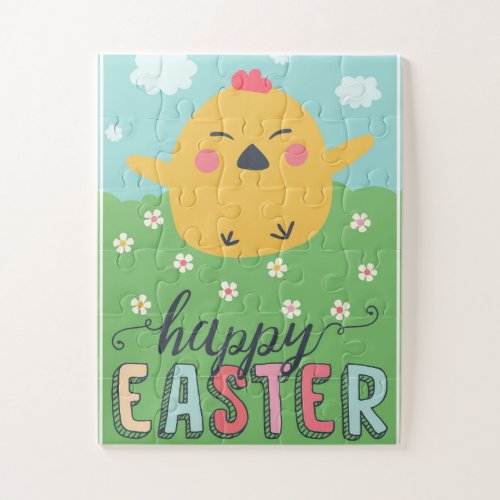 Happy Easter with cute  fun cartoon chick Jigsaw Puzzle