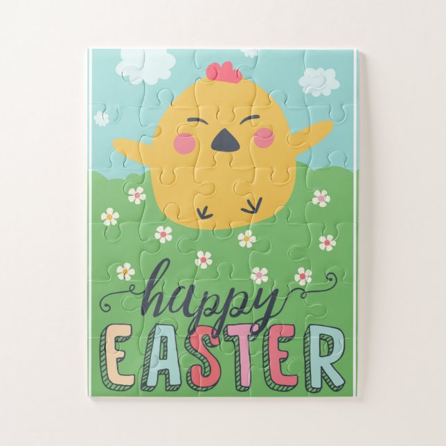 Happy Easter with cute & fun cartoon chick Jigsaw Puzzle (Vertical)