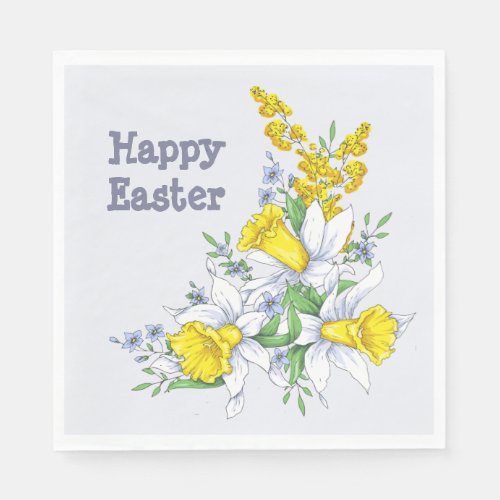 Happy Easter with Easter Flowers Napkins